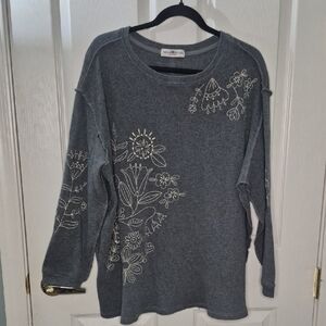 Natural Life Gray Sweater with Floral Embroidery